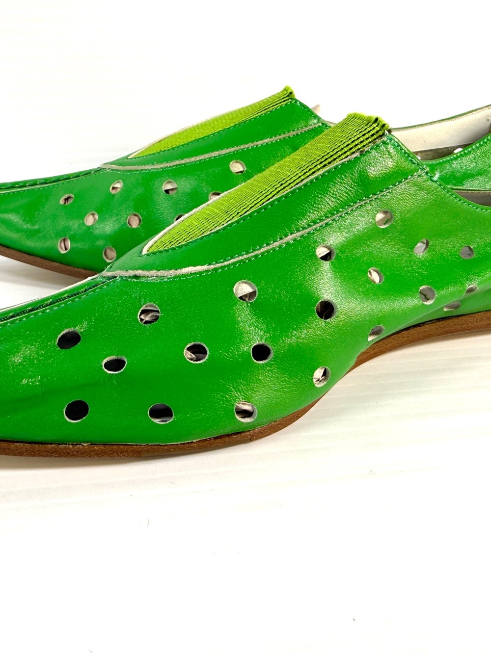 Green Perforated Slip-On Women's Loafers - Picture 6 of 12